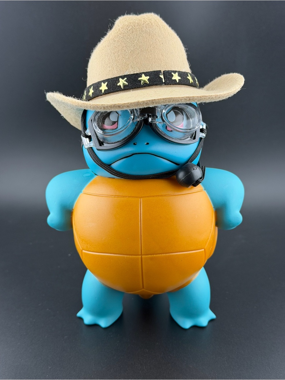 Pokemon Blue Turtle Figure with Orange Shell and Beige Hat